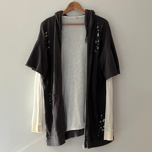 R13 Faded Black Distressed Layered Hoodie XS M L S See Measurements - Picture 2 of 7